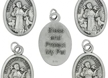 5 Pack of Saint Francis of Assisi Oval Pet Medals | “Bless and Protect My Pet” | Patron Saint of Animals | Great Catholic Gift | Attach to Collar or Pet Crate | Made in Italy
