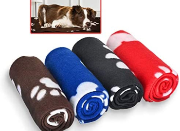 4Pack Dog Blanket, Juqiboom Cat Soft Warm Fleece Bed Cover, Mat Fluffy Blanket with Cute Paw Print for Puppy Kitten Home Using, Camping Mat, Car seat