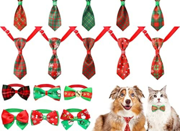 Weewooday 20 Pieces Christmas Dog Ties Adjustable Small Pet Bow Tie and Neckties for Christmas Festival Dog Ties, Plaid Bow Ties, Dog Cat Collar Grooming Accessories