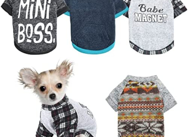 4 Pieces Winter Pet Dog Sweater Warm Soft Dog Sweater Thickening Kitten Clothes Cat Sweater Puppy Sweaters for Small Dogs, 4 Styles, Medium Size