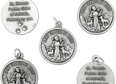 5 Pack of Saint Francis of Assisi Pet Medals | Hang on Dog or Cat’s Collar | “St. Francis Patron Saint of Animals, Protect my Pet” | Great Catholic Gift