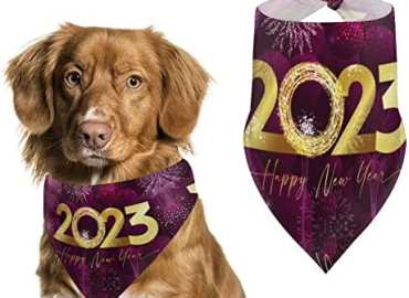 Happy New Year 2023 Dog Bandanas Patterns Pet Kerchief Scarf Adjustable Triangle Reversible Scarf Bibs for Dogs Puppy Cats
