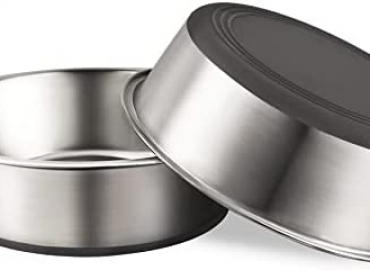 URBUDDIES 2 Pack Stainless Steel Dog Bowls, Anti-Skid Metal Dog Bowls with Rubber Base, Toy, Small, Medium & Large-Sized Dog Breeds Food Water Basic Bowls