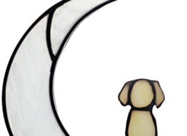BOXCASA Dog Memorial Gifts for Dog Lovers,Dog on Moon Stained Glass Window Hanging for Suncatcher