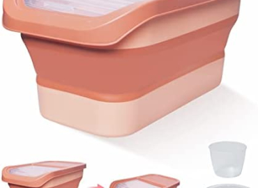 Collapsible Dog Food Storage Container,10-13 LB Large Pet Cat Food Containers Bin with Lids, Foldable Kitchen Cereal Rice Storage Bin with Measuring Cup and Silicone Bowl, Red