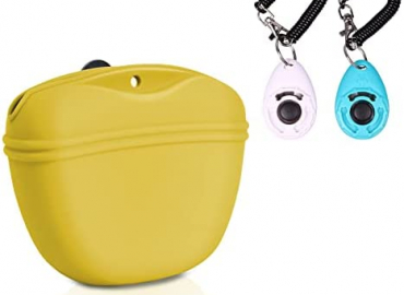 Left&Right Dog Clicker Training Kit,Silicone Dog Training Treat Pouch and Dog Clickers,Dog Treat Bag with Clicker Training for Dogs,Pet Treat Bag with Convenient Magnetic Buckle Closing and Waist Clip
