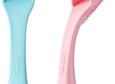 Coomazy Dog Finger Toothbrush, Dog Tooth Brushing Kit with Food Grade Silicone, Easily Clean Teeth Dirt, Suitable for Medium to Large Pets, 2-Packs, Blue+Pink