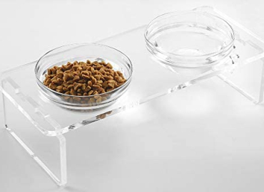 Dog and Cat Bowls Elevated Set – Acrylic Feeder Stand with 2 Set Removable Stainless Steel and Glass Bowls Food and Water Raised Dishes for Small Pet,3.75 inches