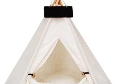 Scnbom Pet Teepee for Small Dogs or Cats Portable Tent Puppy Sweet Bed Washable Dog or Cat Houses with Cushion (M: Size fits 22 pounds (Pets Below))