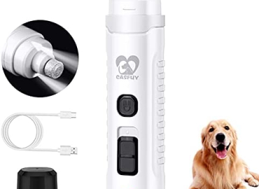 Casfuy Dog Nail Grinder with 2 LED Light for Large Medium Small Dogs – 3X More Powerful 2-Speed Electric Pet Nail Trimmer Rechargeable Quiet Painless Paws Grooming & Smoothing Tool