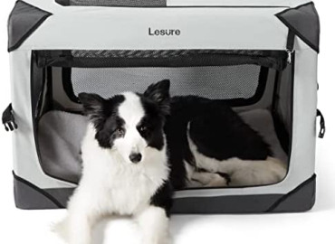 Lesure Collapsible Dog Crate – Portable Dog Travel Crate Kennel for Large Dog , 4-Door Pet Crate with Durable Mesh Windows, Indoor & Outdoor (Light Gray)