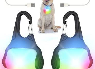 Dog Lights for Night Walking – Color Changing Dog Collar Light, 4 Modes Rechargeable Dog Light, IP65 Waterproof Dog Walking Light, Dog Flashlight for Running, Camping, Climbing, Bike, 2 Pack