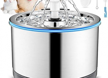 POLAME Cat Water Fountain Stainless Steel, Automatic Water Fountain for Cats Inside, Ultra-Quiet Pet Fountain Dog Water Dispenser with 1 Cat Waterer Filter for Cats, Small Dogs