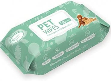 Air Jungles Pet Grooming Wipes for Dogs and Cats 100 Count, 8″ x 10″ Extra Large Plant-Based Earth-Friendly Hypoallergenic Deodorizing Pet Wipes for Paws Body Face Ear Butt