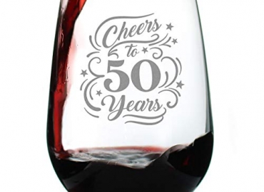 Cheers to 50 Years – Stemless Wine Glass Gifts for Women & Men – 50th Anniversary or Birthday Party Decor – Large Glasses