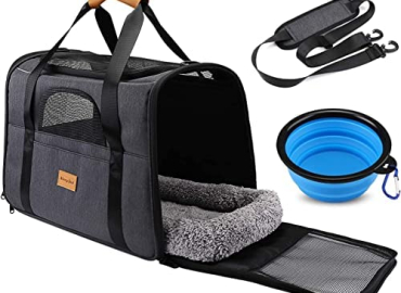 Dog Carrier Morpilot Cat Carrier Pet Travel Carrier Bag Airline Approved Folding Fabric Pet Carrier for Small Dogs Puppies Medium Cats, w/Locking Safety Zippers, Foldable Bowl