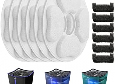 iPettie Only for Kamino Fountain Replacement Filters, Not for Colorful LED Flower Fountain, 6 Filters, 6 Sponges & 1 Sponge Bracket