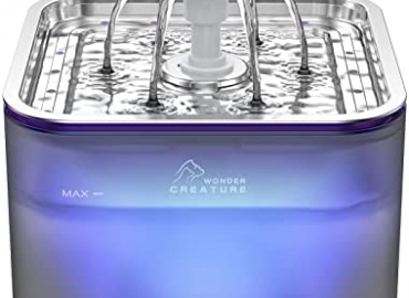Cat Water Fountain Stainless Steel, 100oz/3L Pet Fountain with LED Light for Cats and Dogs