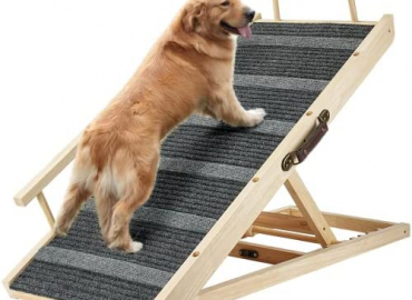 Adjustable Pet Ramp for Dogs and Cats: for Couch or Bed with Safety Rails & Handle, Non-Slip Mat – 40″ Long and Adjustable from 14” to 25” – Rated for 200LBS – Great for Small and Older Animals