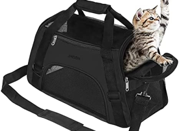 JMOON Cat Carrier Soft-Sided Airline Approved Pet Carrier Bag,Pet Travel Carrier for Cats,Dogs Puppy Comfort Portable Foldable Pet Bag (Medium, Black)