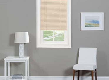 Cordless Light Filtering Mini Blind – 54 Inch Width, 64 Inch Length, 1″ Slat Size – Alabaster – Cordless GII Morningstar Horizontal Windows Blinds for Interior by Achim Home Decor