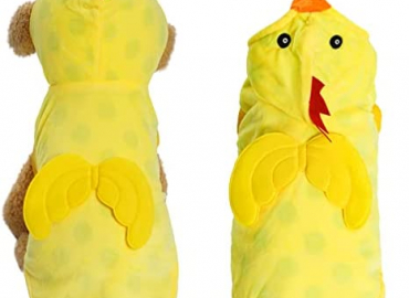 Sucrain Chicken Costume Dog Halloween Costumes Cute Cat Puppy Funny Rooster Duck Cosplay Clothes Winter Coat Hoodie Outfits(L, Yellow)