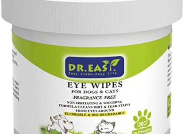 DR.EASY Pet Eye Wipes 120 Ct for Dog Cat Horse & Rabbit Grooming,Tear stain remover,Puppy Kitty eye wash,Remove dirt crust dried mucus discharge secretions, Unscented soft & gentle,Plant Based Formula