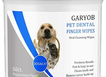 GARYOB Pet Dental Fingers Wipes, Oral Cleansing Teeth Wipes Pads for Dogs and Cats – Optimize Oral Health, Freshen Breath- 50 Wipes