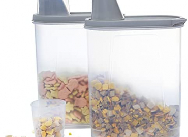 Citylife 2 PCS 2.5 LB Cat Food Storage Containers Small Pet Dog Food Storage Container Airtight Pour Spout Measuring Cup Bird Dry Food Dispenser with Lid
