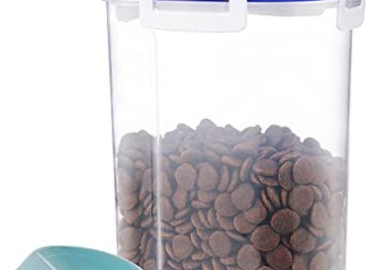 Kytely Upgraded Small Dog Food Storage Container, Airtight Cat Dry Food Container with Measuring Cup, Pet Food Container 4 Seal Buckles Food Dispenser for Regular Food, Dogs, Cats, Birds