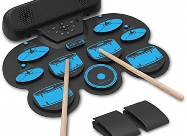 Electronic Drum Set Kids Electric Drum Kit 9 Thickened Pad Roll Up Beginner Practice Pad, USB MIDI Connectivity, Drum Sticks and Kick Pedals, Dual Built-in Speakers, Kids Christmas& Birthday Gift