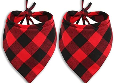 Pohshido 2 Pack Dog Cat Buffalo Plaid Bandanas Checkered Red Flannel Triangle Bibs Accessories for Small Medium Large Dogs Cats Puppies Pets