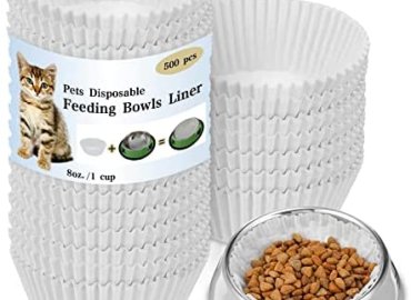 500 Pcs Pets Feeding Bowls Liner Bulk, Pet Bowl Cat Food Bowl Paper Bowls Disposable Cat Feeding Bowls White Liner Pet Liners for Small Cat Dog Dishes Bowl Wet Food Cat Treats Cat Feeding Station