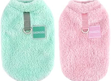 Dog Sweater with Harness Ring Fleece Warm Puppy Sweaters for Small Dogs Girl Boy Winter Pet Clothes Outfits Apparel with Leash Hole Dog Jacket for Chihuahua Yorkie Clothing 2Pack (X-Small, Pink+Green)