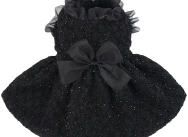 Lelepet Shiny Dog Dress with Bowknot, Dog Gown Birthday Evening Dress, Puppy Party Dress Costume Wedding Dress, Formal Pet Dress Clothing for Small Medium Dogs (Black, Red)