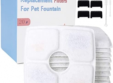 Cat Fountain Filter Replacement 20 Packs for 84oz/2.5L Veken and Identical Fountain 12 Filter 6 Sponge 2 Brush Included