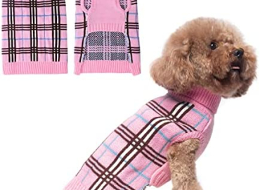 DILLYBUD Small Dog Sweaters, Dog Clothes Turtleneck Plaid Knitwear Pet Sweater Pullover for Puppy Doggie Cat Girls or Boys, Dog Apparel Coat for Fall Winter Cold Weather Indoor or Outdoor Size S,XS,M