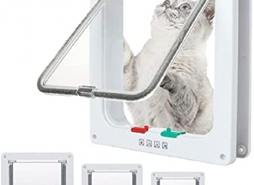 Cat Flap Door for Interior Exterior,4 Way Locking Pet Doors White for Cats & Small Dog…