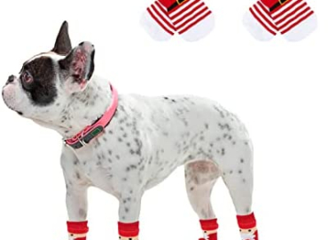 Rypet 2 Pairs Christmas Dog Socks Non Slip Dog Grip Socks with Adjustable Straps Traction Control for Indoor & Hardwood Floor, Pet Paw Protector for Small Medium Large Dogs