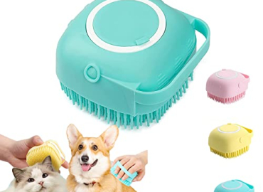 Dog Bath Brush – Soft Silicone Dog Shampoo Brush, Pet Grooming Bath Massage Brush Shampoo Dispenser, Dog Paw Brush, Dog Shower Pet Bath Brush, Dog Brush Long Short Haired Dogs and Bath for Cats (Green)