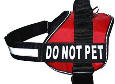 DO NOT PET Dog Vest Harness with Removable Patches and Reflective Trim. Comes with 2 DO NOT PET Reflective Removable Patches. Please Measure Dogs Girth Before Purchase