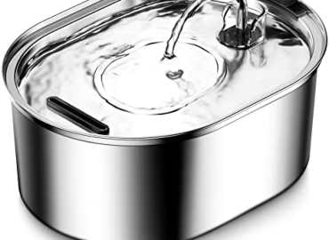 TIANSUSO Cat Water Fountain Stainless Steel, 3.2L/108oz Automatic Pet Water Fountain for Cats Inside, Dog Water Dispenser Fountain, Super Quiet and Dishwasher Safe, 1 Reptile Food Water Bowl