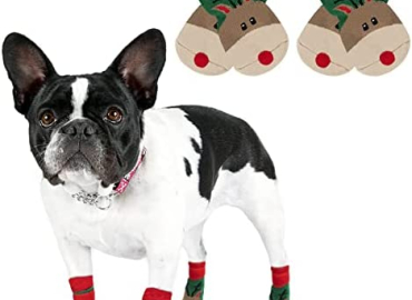 Rypet Christmas Dog Socks 2 Pairs – Non Slip Dog Grip Socks with with Adjustable Straps Traction Control for Hardwood Floor, Pet Paw Protector for Small Medium Large Dogs