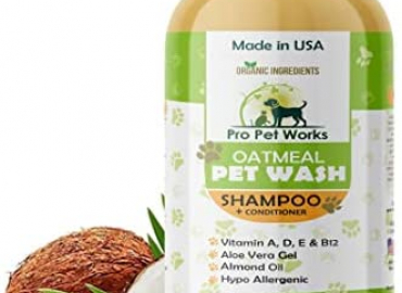 Pro Pet Works Organic All Natural 5 in 1 Oatmeal Dog Shampoo & Conditioner-Made in USA for Dandruff Allergies & Itchy Dry Sensitive Skin-Puppy Grooming for Smelly Dogs & Cats-Soap & Sulfate Free 17oz