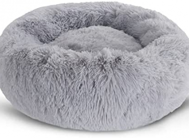 BVAGSS Small Dog Bed – Cat Bed – Calming Plush Pet Cushion Sofa Washable Anti Anxiety Round Donut Cuddler Fluffy Pillow Nest for Puppy & Kitten MW002