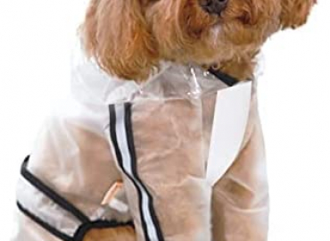 KALERA Dog Raincoat, Waterproof Dog Rain Poncho Slicker 4-Leg Puppy Rain Hoodie, Lightweight Frosted Pet Rainwear Jacket with hat, Transparent Brim, Reflective Strip & Leash Hole for Small Dogs