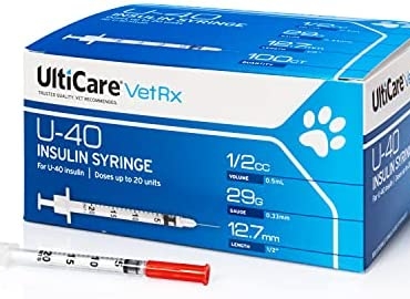 UltiCare VetRx U-40 Pet Insulin Syringes, Comfortable & Accurate Dosing of Insulin for Pets, Compatible with Any U-40 Strength Insulin, Size: 1/2cc, 29G x ½’’, 100 ct Box