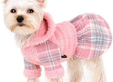 Yikeyo Small Dog Sweater Dress Winter Warm Dog Clothes for Small Dogs Girl Dog Fleece Sweater Pink Fluffy Puppy Hoodies Pet Clothing,Size Medium