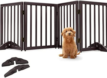 Mino Kesper Freestanding Dog Gates for The House Folding Pet Gate Indoor with 2PCS Support Feet Wooden Dog Gate for Stairs Extra Wide Dog Gate