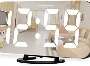 Digital Alarm Clock,6.5 Inch LED Mirror Electronic Clocks,with 2 USB Charging Ports,Snooze,12/24H,3 Adjustable Brightness,for Bedroom Home Office (Black)